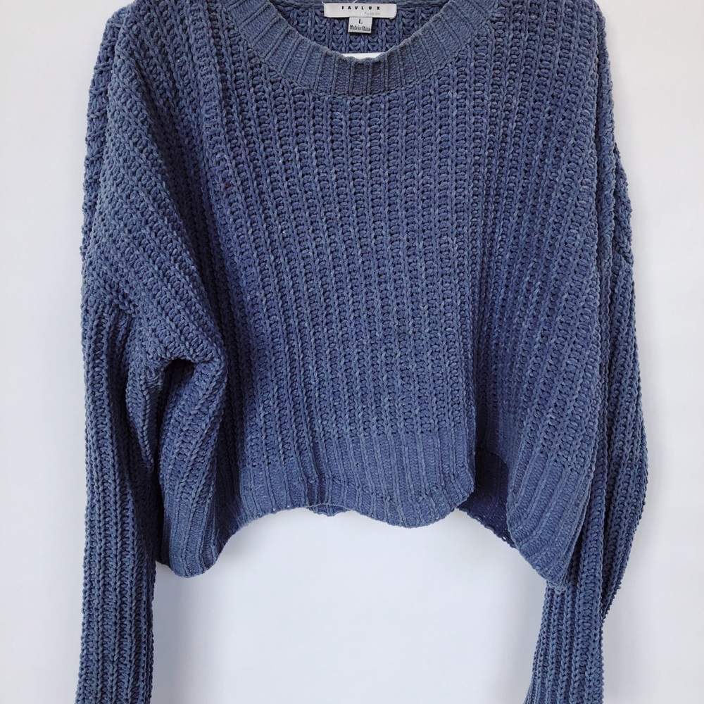 Cropped cable knit lavender/ blue sweater